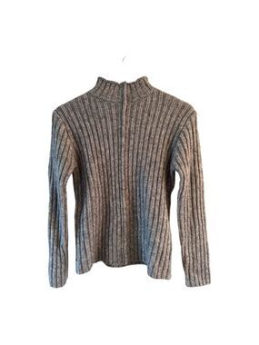 ZARA Grey Wool Blend Mock Neck Thick Ribbed Sweater decorative Centre Seam Small